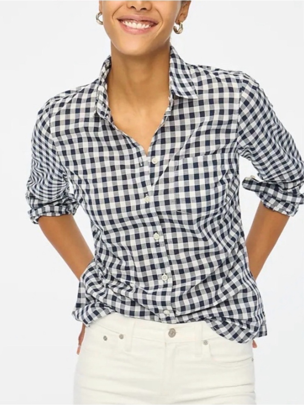 Charming J.Crew Navy Gingham shirt